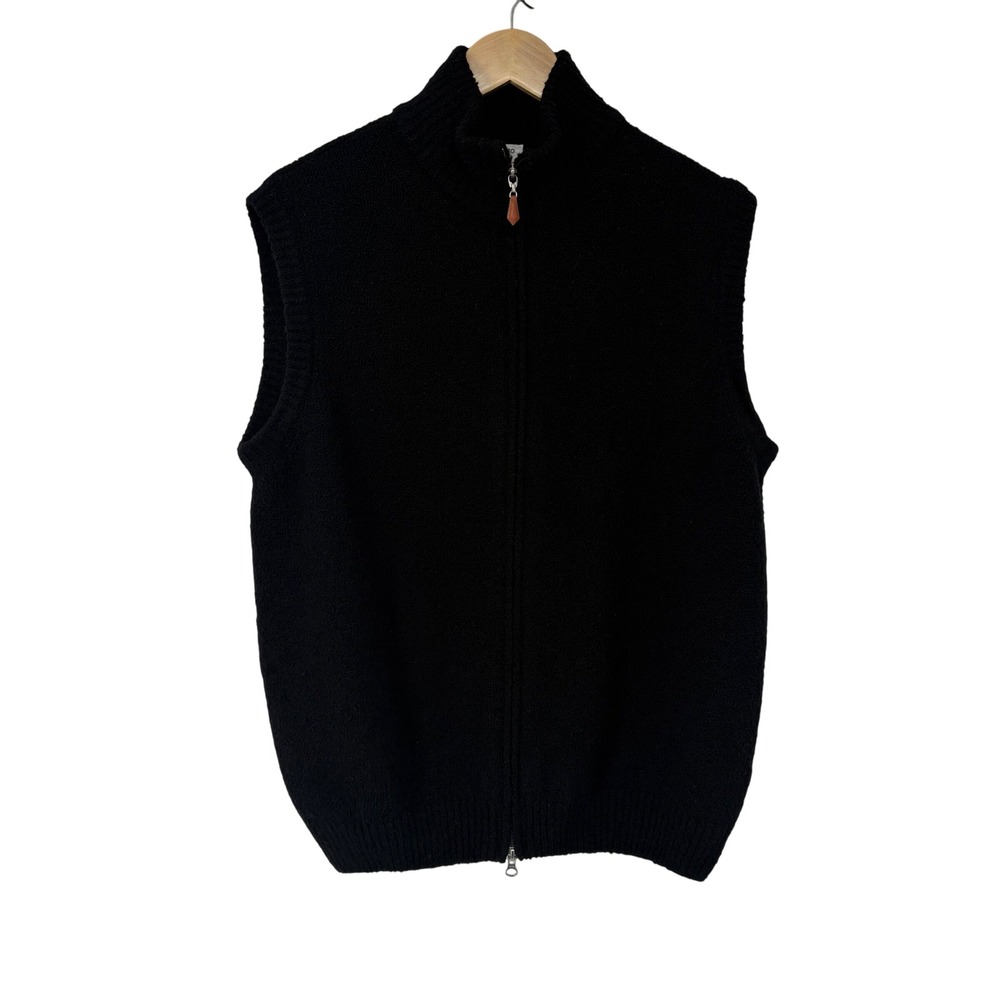 Gran Sasso Mens Black Lana Wool Cashmere Full‎ Zip Sweater Vest XLMade in Italy